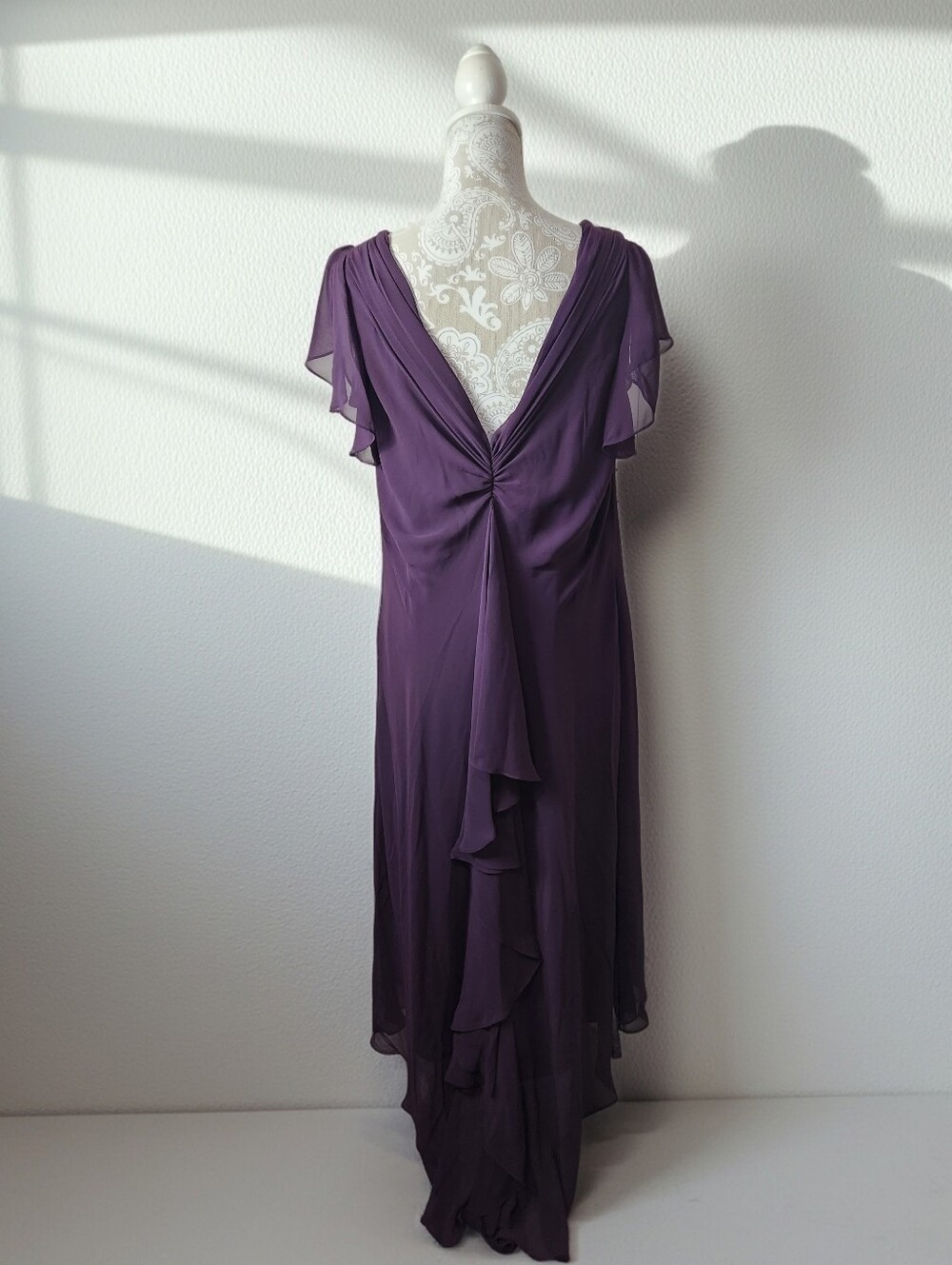 Dress Barn Chiffon Beaded  Deep Purple Dress With Train Size 18W